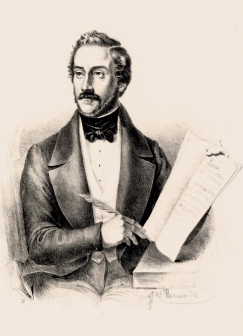 Donizetti raffigurato in atto di comporre la Lucia. Litografia di Vincenzo Roscioni © teatrolafenice.it